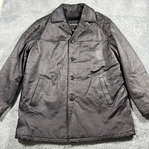 Vintage Tanners Avenue Black Leather Car Coat Jacket Removable Fur Liner XL